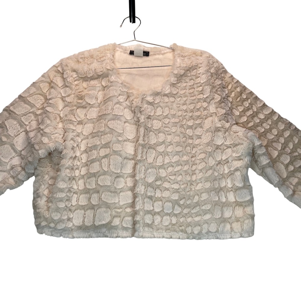Y2K Snow Leopard Faux Fur Shrug Women 3X Cream Open Front Mob Wife Glam Layer